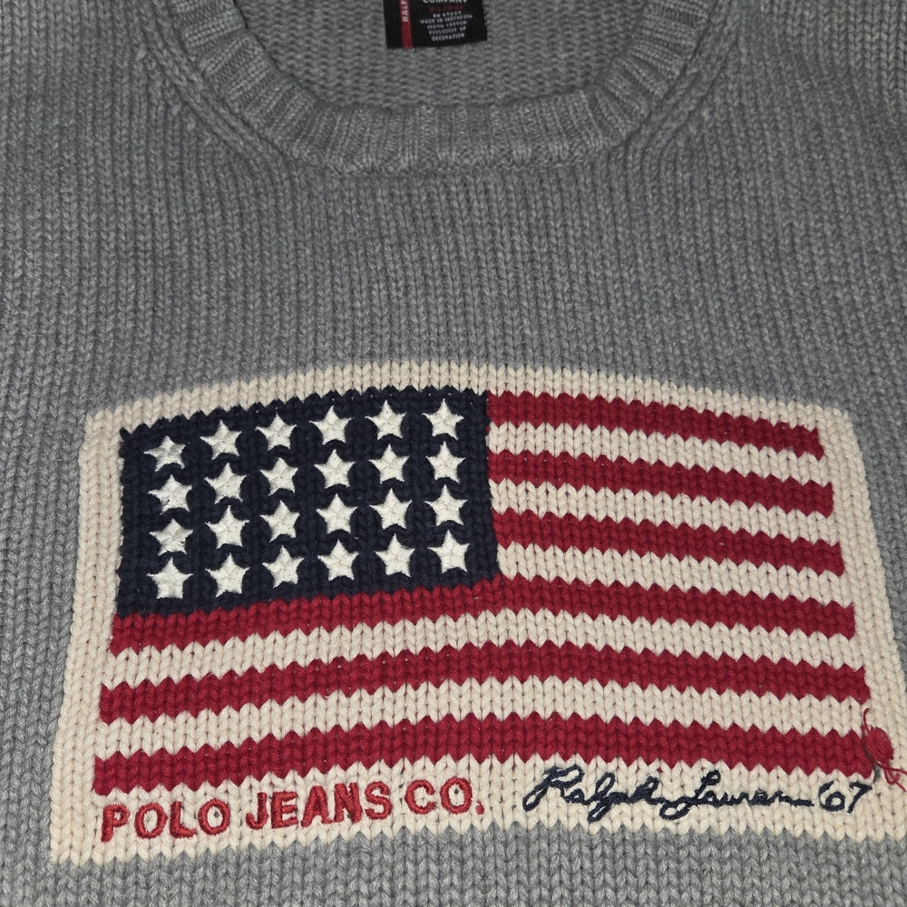 Ralph Lauren Polo Jeans Gray Sweater with Flag Patch